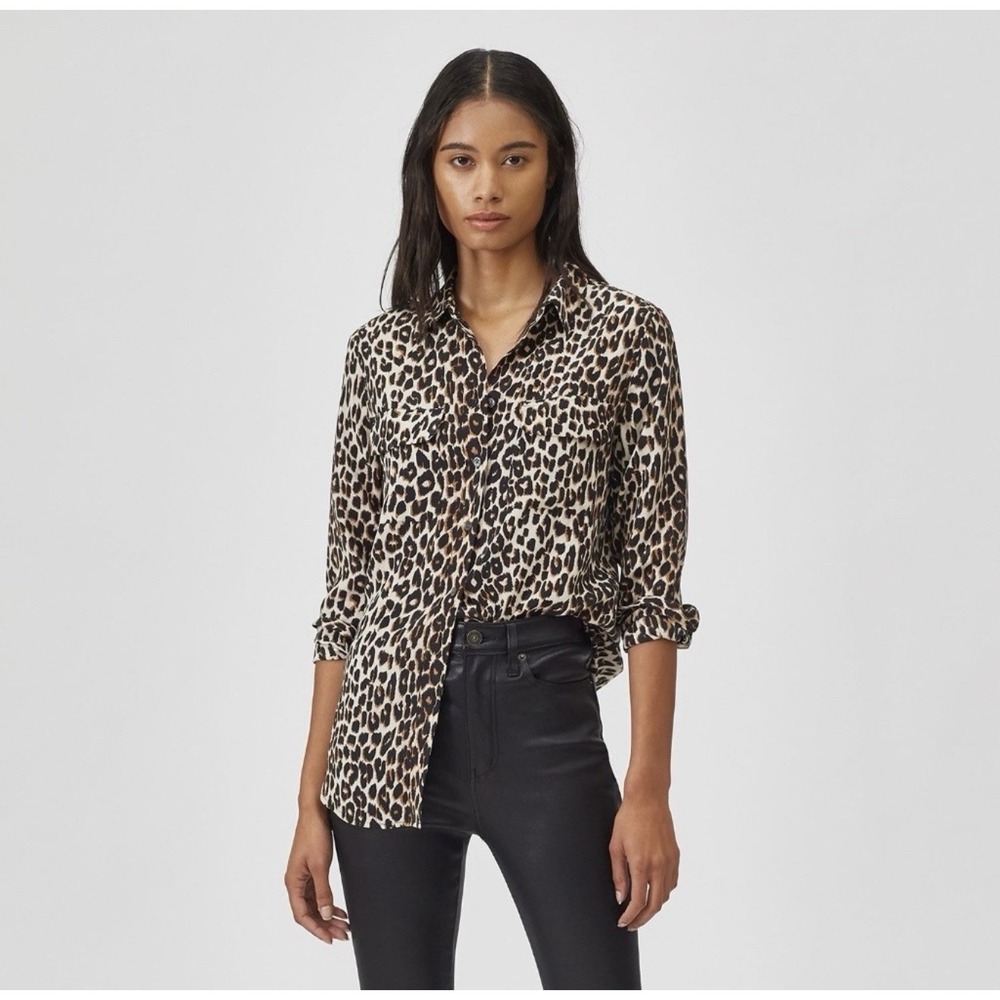 Equipment Slim Signature 100% Silk Leopard Print Button Down Shirt XL